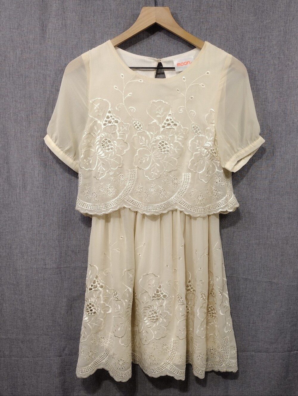 Moonlight Embroidered Floral Layered Dress Womens S Cream Fairy Romantic
